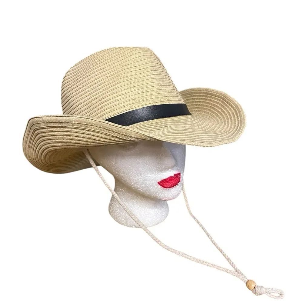 UNISEX Straw Cowboy Hat w/ Chin Strap